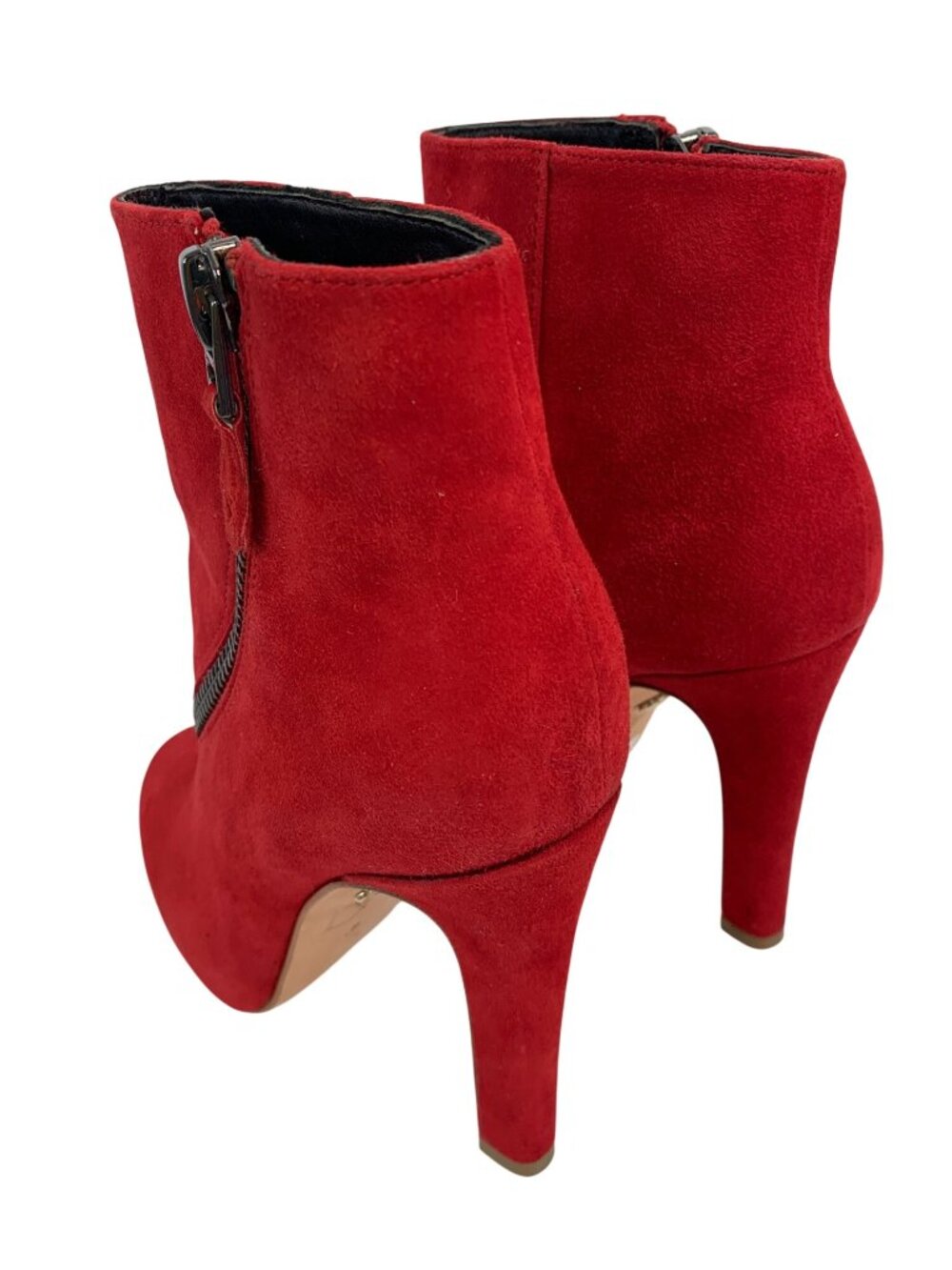 Diane Von Furstenberg Red Suede Cady High Heel Booties 7M Curve Zipper EUC $350 - Picture 9 of 11